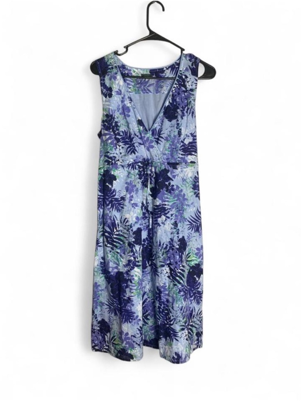 Eddie Bauer Blue and Purple Floral V-Neck Midi Dress cotton dress